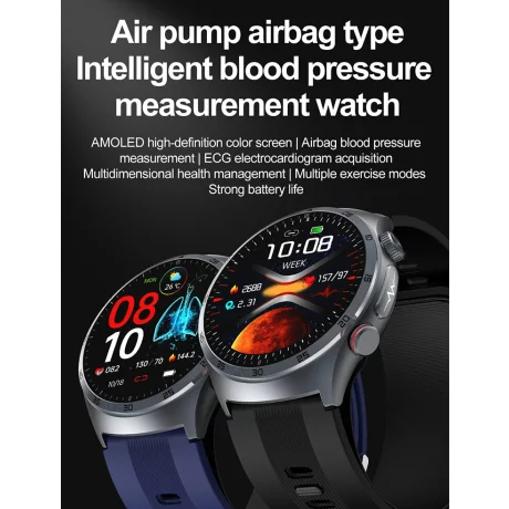 Ceas smartwatch pentru masurarea glicemiei fara intepare, Alhena®  530mAh, NFC, SOS, Bratara pentru apeluri Ecg, Pompa de aer, Tensiune arteriala, Oxigen din sange, Sport Fitness S26, negru
