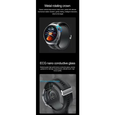 Ceas smartwatch pentru masurarea glicemiei fara intepare, Alhena®  530mAh, NFC, SOS, Bratara pentru apeluri Ecg, Pompa de aer, Tensiune arteriala, Oxigen din sange, Sport Fitness S26, negru
