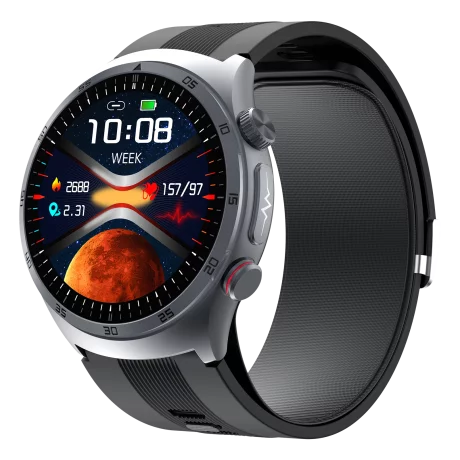 Ceas smartwatch pentru masurarea glicemiei fara intepare, Alhena®  530mAh, NFC, SOS, Bratara pentru apeluri Ecg, Pompa de aer, Tensiune arteriala, Oxigen din sange, Sport Fitness S26, negru
