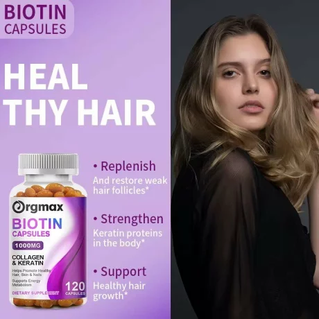 Biotină pentru creșterea părului, Mentine sanatatea parului, a pielii si a unghiilor. Caderea parului este un simptom ce poate fi legat de deficitul de biotina, capsule moi, 60 bucati