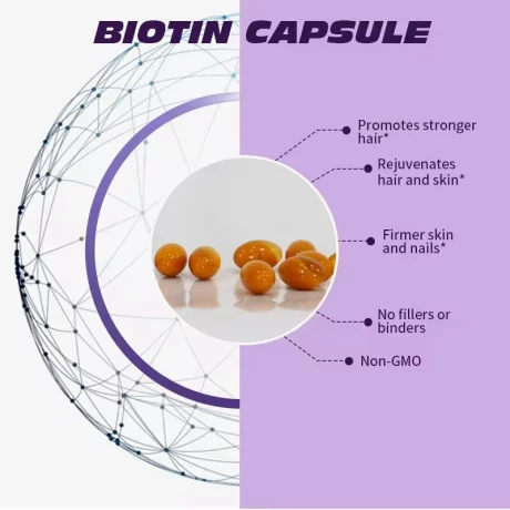 Biotină pentru creșterea părului, Mentine sanatatea parului, a pielii si a unghiilor. Caderea parului este un simptom ce poate fi legat de deficitul de biotina, capsule moi, 60 bucati