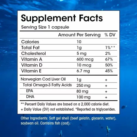 Ulei de ficat de cod capsule moi, Ulei de pește de mare adâncime, Supliment DHA EPA
