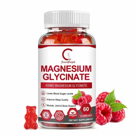 Glicinat de magneziu pentru dispozitie si creier, Formula de sustinere a somnului si a creierului, relaxarea muschilor si a inimii, 60 jeleuri gumate cu aroma de zmeura