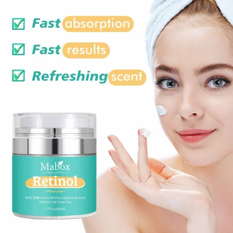 Crema hidratanta Mabox Active Retinol 2.5%, Acid Hialuronic, Vitamina E, Ceai Verde, antirid, anti-imbatranire, 50 ml