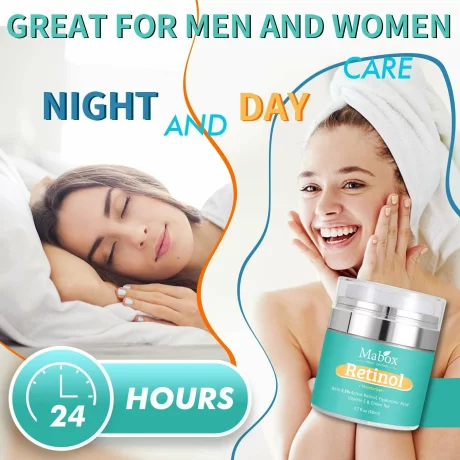 Crema hidratanta Mabox Active Retinol 2.5%, Acid Hialuronic, Vitamina E, Ceai Verde, antirid, anti-imbatranire, 50 ml