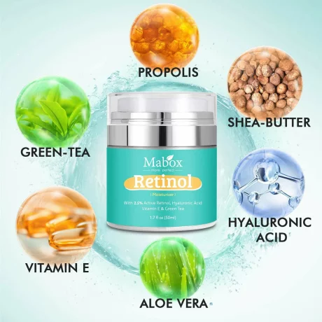 Crema hidratanta Mabox Active Retinol 2.5%, Acid Hialuronic, Vitamina E, Ceai Verde, antirid, anti-imbatranire, 50 ml