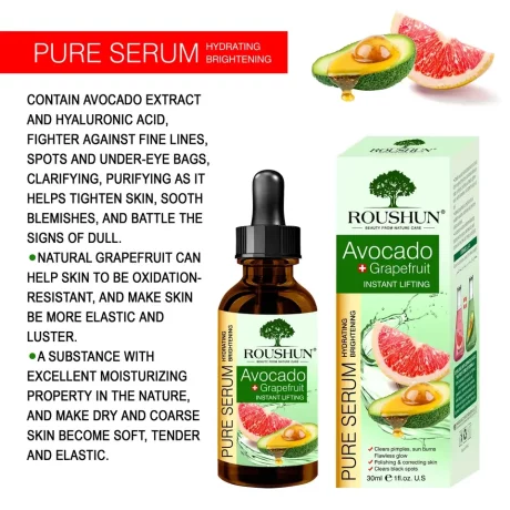 Ser cu extract de Avocado si Grapefruit, antirid, anti-imbatranire, iluminator, Roushun, 30ml
