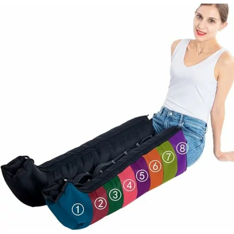 Aparat de presoterapie pentru drenaj limfatic si masaj Alhena® M-PRO 3001, 2 X 8 camere de compresie aer, 6 moduri de tratament, 30-250 mmHg, recuperare medicala, masaj terapeutic, refacere musculara, marimea XXL, negru