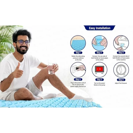 Saltea antiescara cu compresor silentios, 2 moduri alternativ/static, sistem antiescare FoFo Medical HF6001/HF608, 200 x 90 cm, bleu