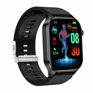 Ceas smartwatch pentru masurare, glicemie fara intepare, acid uric, Alhena®, Monitorizare ritm cardiac, temperatura, EKG+PTT, Pulsul, Precizie glicemie SPO2 BP 24H, Monitorizare sanatate, Negru, curea piele