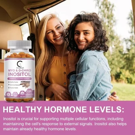 Capsule cu inozitol MYO și D-Chiro pentru echilibru hormonal, vitamina B8, sănătate ovariană, bogate în vitamina D3 pentru femei