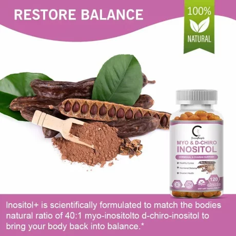 Capsule cu inozitol MYO și D-Chiro pentru echilibru hormonal, vitamina B8, sănătate ovariană, bogate în vitamina D3 pentru femei