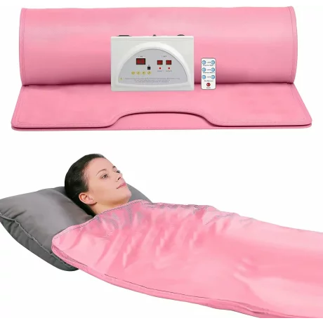 Termocuverta cu doua zone infrarosu Alhena® XC-RZT02, maneci, telecomanda, patura termica, diminuarea celulitei, slabit, modelarea corpului, detoxifiere, roz