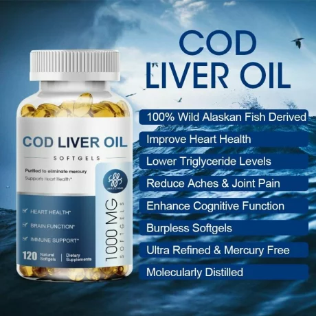 Ulei de ficat de cod capsule moi, Ulei de pește de mare adâncime, Supliment DHA EPA