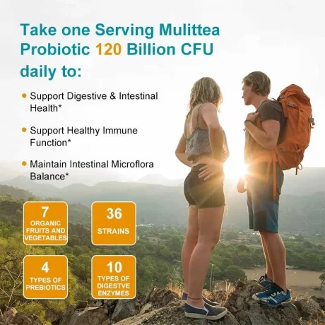 Probiotic 120 de miliarde de unitati formatoare de colonii, 36 de tulpini cu probiotice si enzime digestive pentru imunitate puternica, echilibrului florei intestinale, capsule moi