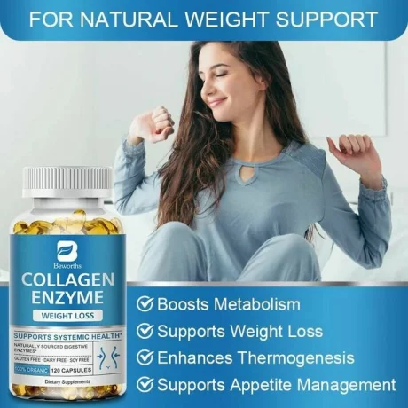 Capsule de colagen enzimatic pentru gestionarea poftei de mancare pentru pierderea in greutate, sanatatea florei intestinale, Beworths 120 buc