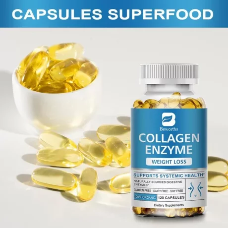 Capsule de colagen enzimatic pentru gestionarea poftei de mancare pentru pierderea in greutate, sanatatea florei intestinale, Beworths 120 buc