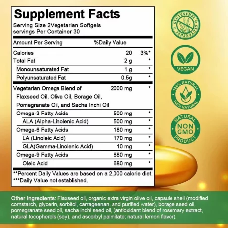 Omega 3-6-9, Complex de acizi grași esențiali pentru inimă, creier, piele și articulații. Formulă echilibrată cu uleiuri naturale pentru susținerea sănătății zilnice, 60 capsule