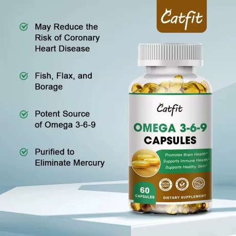 Omega 3-6-9, Complex de acizi grași esențiali pentru inimă, creier, piele și articulații. Formulă echilibrată cu uleiuri naturale pentru susținerea sănătății zilnice, 60 capsule