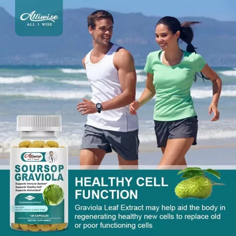 Soursop Graviola, antioxidant si antitumoral, sustine imunitatea si detoxifierea naturala a organismului, contribuie la protectia celulara si echilibrul sistemului nervos, 120cps