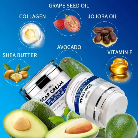 Envisha Advanced Scar Removal 50 ml, Cremă organică pentru cicatrici faciale, burtă, picioare, coșuri, vergeturi, eficientă pentru îndepărtarea cicatricilor acneice