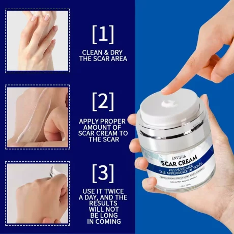 Envisha Advanced Scar Removal 50 ml, Cremă organică pentru cicatrici faciale, burtă, picioare, coșuri, vergeturi, eficientă pentru îndepărtarea cicatricilor acneice