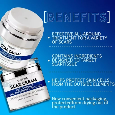 Envisha Advanced Scar Removal 50 ml, Cremă organică pentru cicatrici faciale, burtă, picioare, coșuri, vergeturi, eficientă pentru îndepărtarea cicatricilor acneice