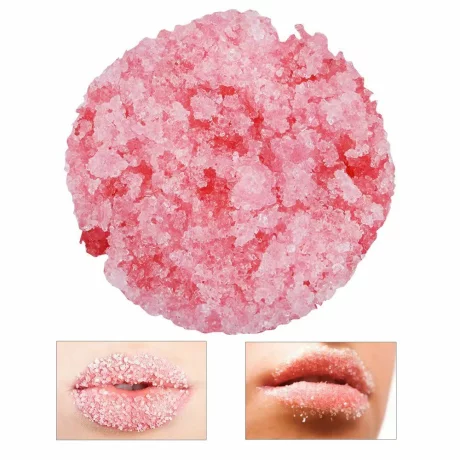 Scrub pentru buze cu extract de căpșuni – Envisha, 100% vegan, 30g, cu zaharoză organică, ulei de cocos, ceară de albine, unt de shea