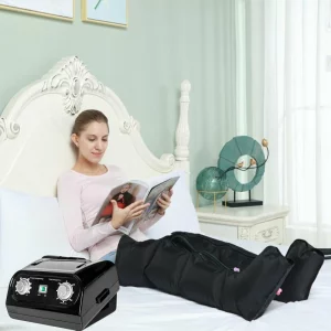 Aparat de presoterapie pentru drenaj limfatic cu incalzire Alhena® M-PRO 3002, 2 X 4 camere de compresie aer, 6 moduri de tratament, 30-250 mmHg, recuperare medicala, masaj terapeutic, refacere musculara, marimea M, negru