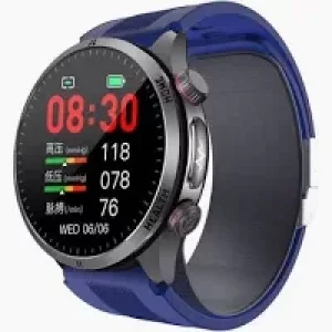 Ceas smartwatch pentru masurarea glicemiei fara intepare, Alhena® 530mAh, NFC, SOS, Bratara pentru apeluri Ecg, Pompa de aer, Tensiune arteriala, Oxigen din sange, Sport Fitness S25, albastru