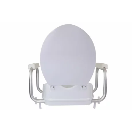 Scaun de toaletă ridicat Homecraft din PP, reglabil pe înălțime, 180 kg cu cotieră, 10 cm, Inaltator WC cu capac, pentru persoane în vârstă, postoperatorie, femei însărcinate , manere de sustinere D-4A-B