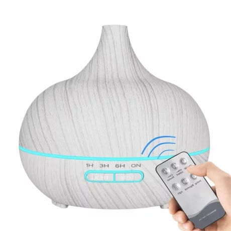 Difuzor aromaterapie cu ultrasunete, telecomanda si lumina LED 7 culori V-Rising VR-N09RC, 550 ml, lemn alb