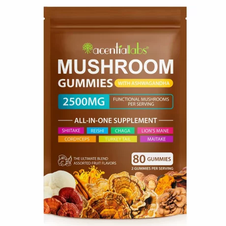 Mushroom Complex, Ashwagandha, jeleuri din extract deciuperci sustine functia cognitiva, sanatate imunitara, energie, ameliorarea stresului, 80 buc