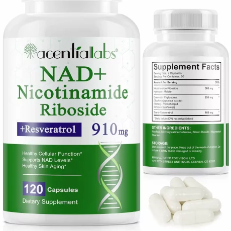 Nad Plus 1000MG, supliment de nicotinamidă, ribozidă și resveratrol, nicotinamidă, 120 Capsule cu extract de plante
