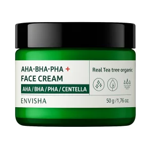 Cremă de față exfoliantă pentru acnee cu arbore de ceai, AHA BHA PHA, organica, tratament acnee,  micșorarea porilor, îndepărtarea punctelor negre