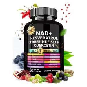 Capsule cu Resveratrol 18‑in‑1 – Resveratrol, NAD⁺, Berberina, Quercetina si Armurariu – Complex Antioxidant pentru Intinerire si Energie Sporita – 60 Capsule Vegetale