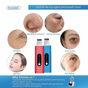 Aparat Ultrasunete Curatare Ten, Alhena®, Spatula Faciala Ultrasonica 26.000 Vibratii/Minut Pentru Exfoliere si Eliminarea Impuritatilor, albastru