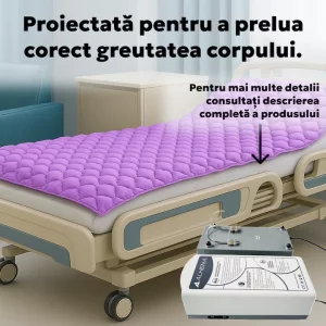 Saltea Antiescara cu Compresor Silentios, Alhena® HF6001, Sistem Antiescare, 200 x 90 cm, Presiune Alternativa, Violet
