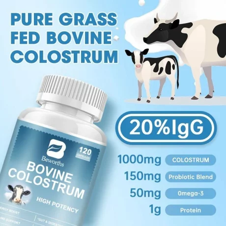 Colostru bovin, favorizeaza digestia, intareste sistemul imunitar, antimicrobian, bogat in nutrienti, 60 capsule