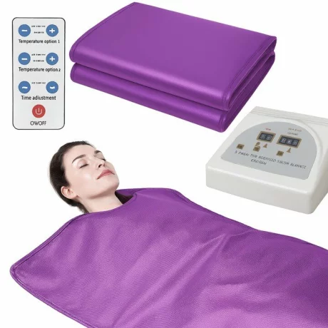Termocuverta Cu Infrarosu 2 Zone si Patura cu Incalzire Electrica, Alhena® XC-RZT02, Cu Maneci Si Telecomanda, Incalzire Uniforma Pentru Tratamente Corporale, Relaxare Si Slabire