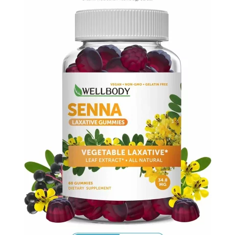 Jeleuri cu extract natural de frunze de Senna – Laxativ Bland pentru Constipatie, Detoxifiere, Tranzit Intestinal Regulat – 60 Bucati