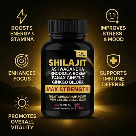 Shilajit Capsule Ashwagandha 10 in1 Max Strength Energetic imbunatatit, Supliment alimentar 60