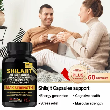 Shilajit Capsule Ashwagandha 10 in1 Max Strength Energetic imbunatatit, Supliment alimentar 60