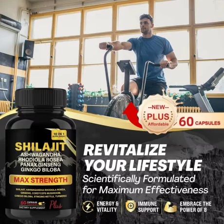 Shilajit Capsule Ashwagandha Max Strength Energetic, Supliment alimentar 60 Capsule Himalayan Shilajit