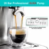 Espressor profesional 3 in 1 semiautomat, Alhena®, Ecran tactil, Rasnita Integrata, Sistem de Spumare Lapte, Carafa pentru lapte, boiler dublu, pompa Ulka, 58 mm, 20 bari, pentru hoteluri, clinici