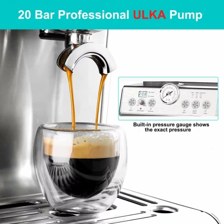 Espressor profesional 3 in 1 semiautomat, Alhena®, Ecran tactil, Rasnita Integrata, Sistem de Spumare Lapte, Carafa pentru lapte, boiler dublu, pompa Ulka, 58 mm, 20 bari, pentru hoteluri, clinici