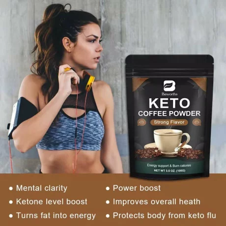 Super-Cafea Keto, Supliment pentru suprimarea poftei de mancare pentru slabire - Energie, sanatate si frumusete, Cafea instant, 100g