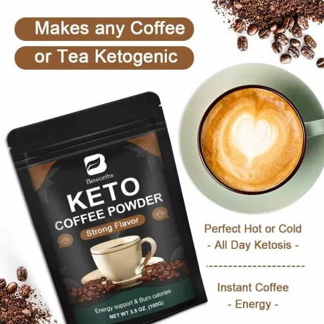 Super-Cafea Keto, Supliment pentru suprimarea poftei de mancare pentru slabire - Energie, sanatate si frumusete, Cafea instant, 100g