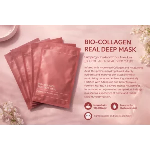 Set 4 masti BIO-Colagen, masca masca de fata Alhena®, Hidrateaza intens si in profunzime, Reduce vizibil porii, Imbunatateste elasticitatea si fermitatea