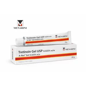 A-ret gel 0,025%Tratarea acneei (coșuri, puncte negre, puncte albe), Reducerea porilor blocați, Estomparea petelor pigmentare, Diminuarea ridurilor fine, Îmbunătățirea texturii pielii, 20 g